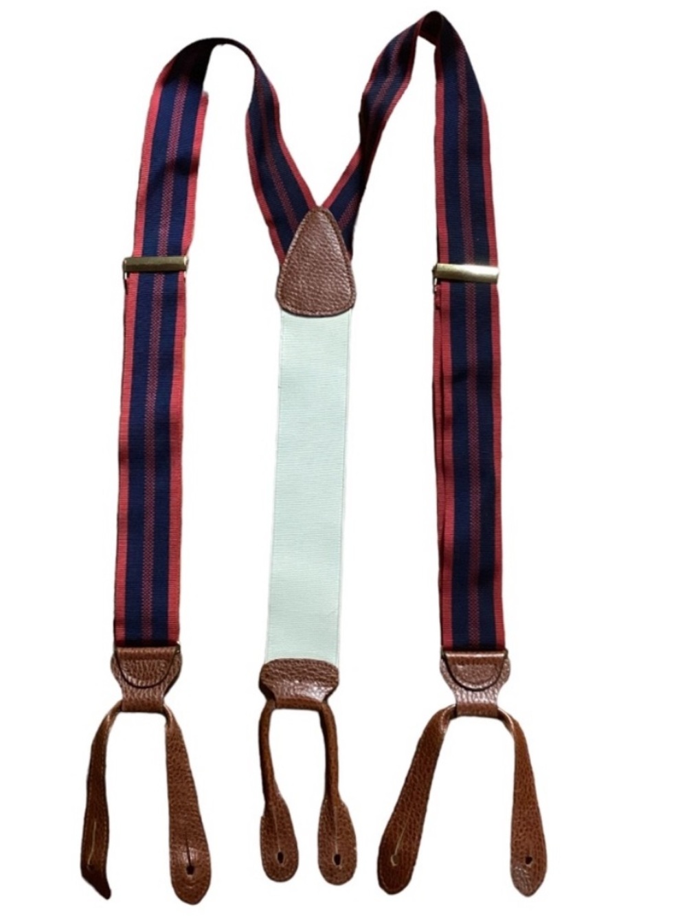 Vintage Trafalgar Men’s Suspenders Silk Navy Blue Oxblood Red Leather Braces